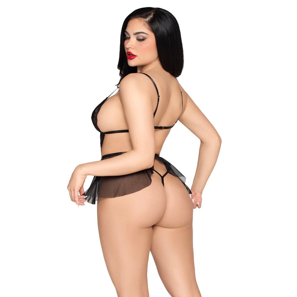 Leg Avenue - Babydoll and Crotchless Panty Lingerie set - Black